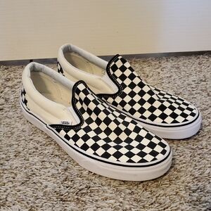 Vans Men's Black and White Checkered Slip-On Sneakers, Size 11.5